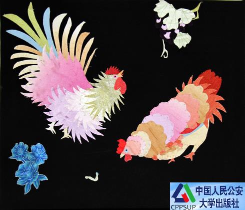 布贴画《对鸡》-书画